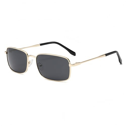 WDZAYXC Polarisierte Retro Klassische Rechteckige Sonnenbrille für Herren und Damen,Schlanke Metallrahmen Vintage Rechteck Brille