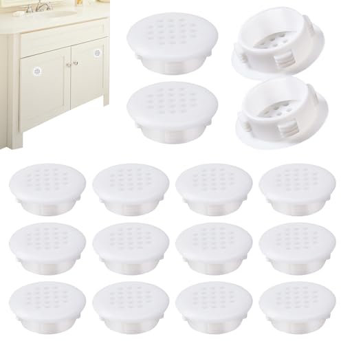 16 Pcs White Round Ventilation Grilles 30mm, Soffit Vents and Trickle Vents for Cupboards, Cabinets and Windows, Durable Air Vent Covers for Improved Airflow