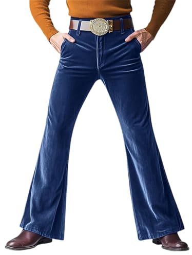 SOOUICKER Schlaghose Herren 70er Samt 80er Jahre Outfit Hose Disco Anzughose mit Schlag Elegant Karneval Chino Hose Vintage
