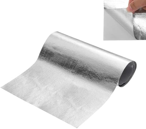 Aluminisierte Hitzeschutz, 60x100cm Hitzeschutzmatte Selbstklebend Rückseite, Kleberücken Aluminium Glasfaser Blatt Hitzeschutz Hitzeblech, Hitzeschild Schutzplatten Aluminium Platte Schlauch Auto