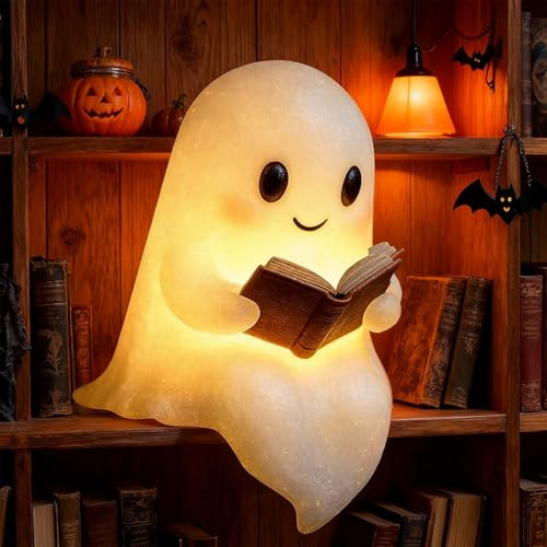Niedliche Geister-Leselampe, Halloween Deko Geisterlampe Nachtlicht Kinder | Ghosts Deko Kleine Lampe, 3D LED Geister Statue Nachtlicht, Schlafzimmer Halloween Dekoration für Leser und Buchliebhaber