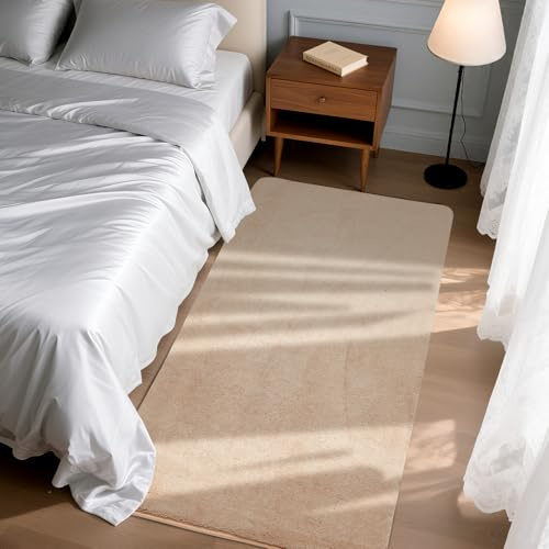 Teppich Flur Läufer Flauschiger Kurzflor Weich Matte, 80x150cm, Beige | Wohnzimmerteppich Einfarbiges Flur Modern Weich Teppiche für Bettvorleger Matte/Deko/Schlafzimmer/Kinderzimmer