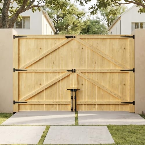 INMOZATA Double Garden Gates,Wooden Drive Way/Pedestrian Gate with Lock and Knocker Heavy Duty Swing Gates for Garden Animal Sheds Farm entrances(9ft9''Wide*6ft high)