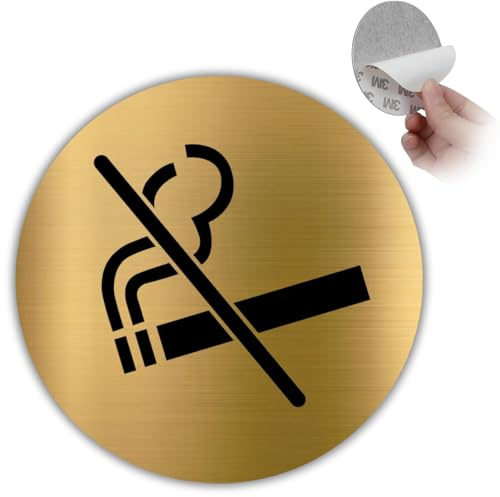 LEIASA | Plaque Interdit de Fumer - Ø 10 cm - Aluminium Doré - Zone Saine | Adhésif Sans Cigarette, Pictogramme Fumer Proscrit, Insigne Air Pur, Marquage Tabac Stop, Pastille Local Non Fumeur