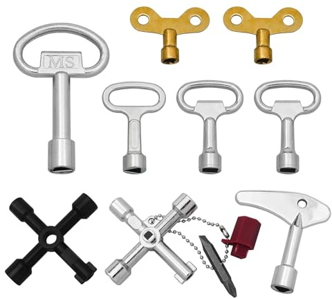 wlsvega Jeu de 9 PièCes Cle Purge Radiateur,Clé Triangle,Cle Carre | Polyvalent,Adapté Aux Radiateurs,Aux SystèMes de Chauffage,Aux Vannes Thermostatiques,Au Bricolage et Aux Travaux D'Entretien