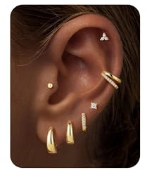 Turandoss 7 Paar Ohrringe Gold Set Damen, Hypoallergene Piercing Ohr Gold | Ohrring Gold/Silber, Creolen Gold, Helix Piercings, Medizinische Ohrstecker, Ohrringe Stecker, Ohrring Set Gold Wasserfest