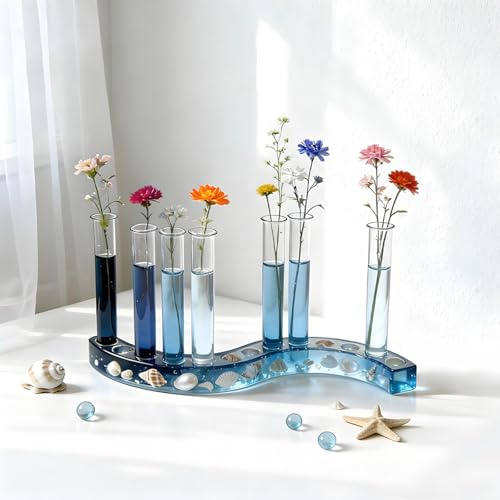 TAKUMI∞X Silikonformen Gießformen Vase Epoxidharz Formen mit 7 Reagenzgläsern S-förmig Silikonform Blumenhalter Gießformen Silikon Vase DIY Handgemachte Geschenke