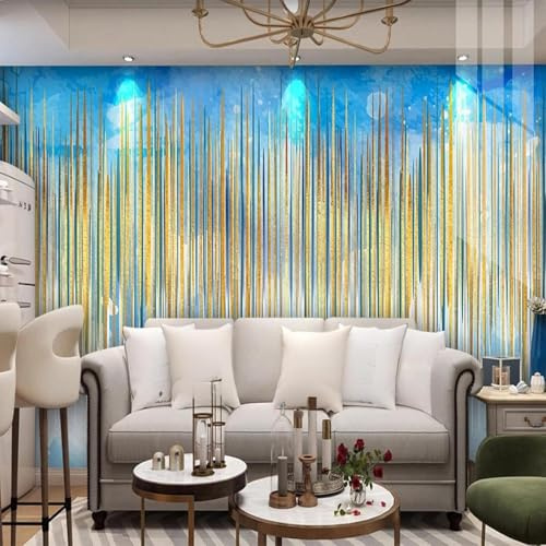 Abstrakt Tusche Blau Gold Linien 3D Tapeten Tapete Luxus Home Esszimmer Fototapete Effekt Wohnzimmer Schlafzimmer Kinderzimmer-350cm×256cm