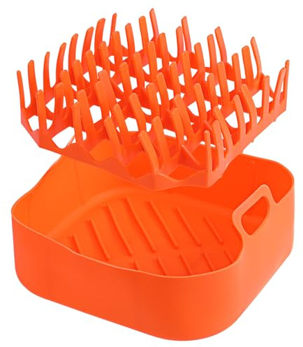 LALAFINA Grille à Bacon en Silicone pour Four à Micro-ondes et Friteuse à Air, Plateau de Cuisson Antiadhésif Orange Support Incliné, Accessoire Réutilisable pour Cuisson Saine et Facile
