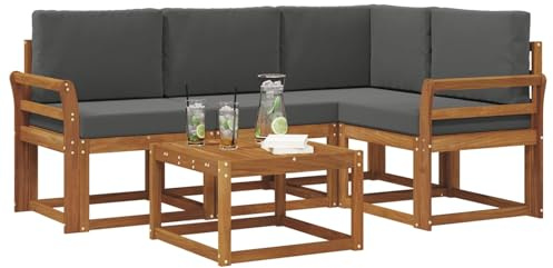 vidaXL Outdoor-Sofagarnitur mit Kissen 5 pcs Natur und Anthrazit, Garten-Sofa-Set, Moderne Outdoormöbel, langlebige Lounge für die Terrasse, Bequeme Sitzgruppe