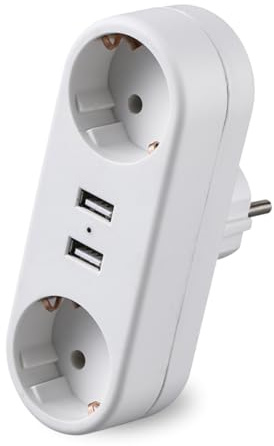 4 en 1 Ladron Enchufes Plano con USB, 4 en 1 Enchufe Multiples, Ladrón Enchufe con 3 Tomas Schuko y 2 USB, Ladrones para Enchufes 16A, Regleta Pared para Hogar, Oficina, Cocina