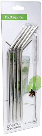 Vin Bouquet Fik 147 Pailles à Cocktail en Acier Inoxydable, Non Toxiques, Réutilisables, Brosse pour Nettoyer l'Intérieur des Pailles, 22 cm