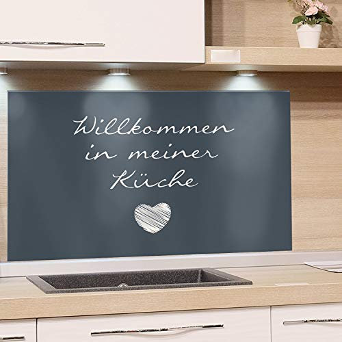 GRAZDesign Spritzschutz Glas Nischenrückwand Türkis - Küche Glasrückwand Herz - Küchenrückwand Glas Küchenspruch / 80x50cm