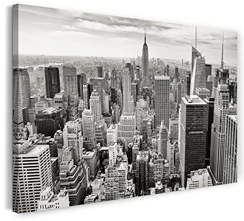 Printed Paintings Leinwand (100x70cm): Stadtebilder Skyline New York schwarz-weiß Kunst Art grau