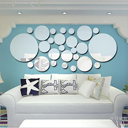 Toifucos Spiegel Wandaufkleber, DIY Acryl 3D Runder Spiegel Wandtattoo Entfernbar Wandsticker Wandbild Wand Dekoration für Kinder Schlafzimmer Wohnzimmer Haus Dekoration, 26pcs (Silber)
