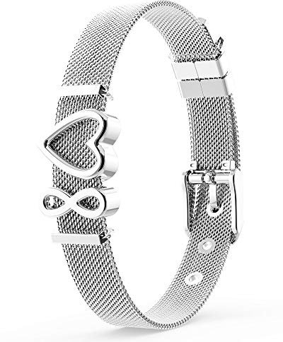 THIORA Damen Armband mit Anhängern | Premium Edelstahl | Unendlichkeit | Charmband | Geschenk Schmuck Set (Infinity - Silber)