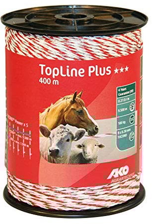 AKO Topline Plus Weidezaunlitze, 3 mm, weiß/rot - 400 m - Widerstand: 0,21 Ohm, Gute Leitfähigkeit für alle Zäune - praktische Großrolle - 9X TriCOND Leiter