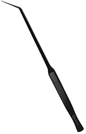 Q-Grow Excellence Aquascaping Pinzette Aquarium, aus hochwertigem Edelstahl, Schwarze Gebogene Pinzette - 25 cm