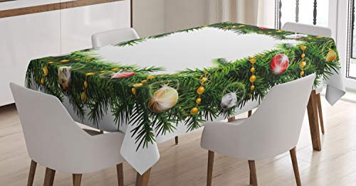 ABAKUHAUS Weihnachten Tischdecke, Winter-Platz Kranz, Inn und Outdoor Bereich geeignet Waschbar Druck Klare Farben Kein Verblassen, 140 x 170 cm, Weiß Grün