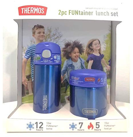 Thermos FUNtainer Lunch Set Bottle and Food Jar for Kids BPA Free Dishwasher Safe, 2 PC (Blue, 2 PC Set)