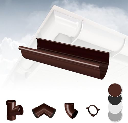 RAINWAY S Regenrinnen System (Dachrinne braun) - PVC-U Kunststoff in 4 Farben, für Dachflächen < 100m² empfohlen, Halbrundrinne Erweiterung Rinne