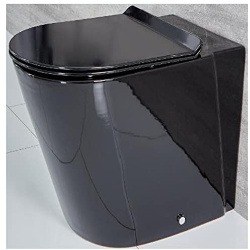 Milano Nero Modern Black Ceramic Back to Wall Toilet WC Soft Close Seat