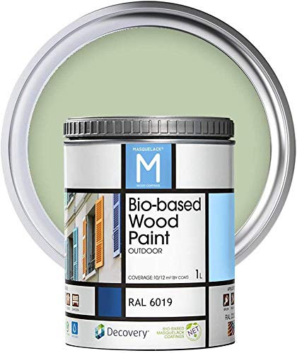MASQUELACK M Impregnante per Legno Esterno - Verde - RAL 6019-1 Litro - Protegge dall'Acqua, Umidità e Raggi UV - Vernice Naturale ad Alta Copertura e Rifinitura Semi Opaca - Asciugatura Veloce