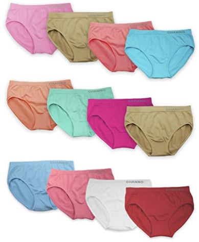 Channo Paquet de 12 Culottes Nylon pour Filles rayées de différentes Couleurs. Tissu Doux, léger et élastique sans Couture. Taille 8-10 Ans