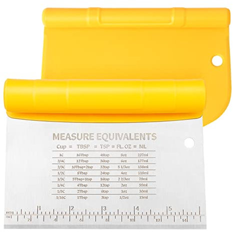 Asdirne Raspador de Masa , Cortador de Masa de Acero Inoxidable, Rasqueta Panadero 2 en 1, 6 Pulgadas, Amarillo
