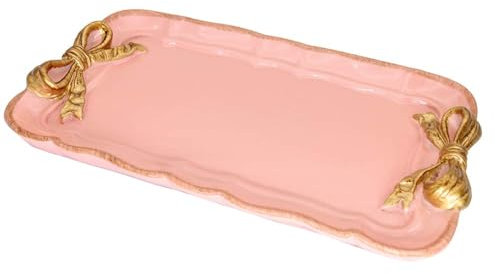 Plateau Décoratif Vintage - Rangement pour Bijoux et Cosmétiques - Design Rétro avec Nœud - Assiette en Résine pour Bagues, Colliers, Bracelets, Boucles d'Oreilles