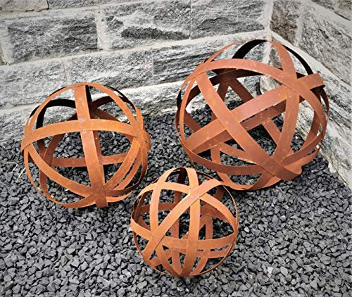 Dekokugel Geflecht 3er Set 40/30/20 cm Cortenstahl Geflechtkugel Streifenkugel