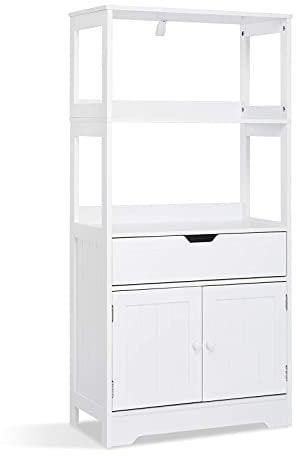 Mondeer Bathroom Storage Cabinet with Shelf Drawer Doors for Bathroom Kitchen Living Room 60 x 30 x 121cm (L x B x H), White