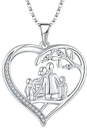 JO WISDOM Damen Kette Mama Familie LebensBaum Silber 925,Halskette Anhänger Mutter Tochter Vater Sohn mit 3A Zirkonia,Schmuck für Frauen