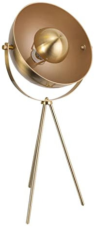 firstchoicelighting Tripod Table Lamp or Bedside Light Retro Design Tripod Light Industrial Lamp with Dome Shade Satin Brass Height 64cm LED Compatible