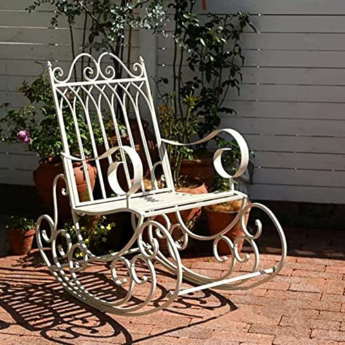 Schaukelstuhl Metall Patio Bistro Esszimmerstühle im Freien Garten Schaukelstuhl für Zuhause Balkon Veranda Rasen Pool Patio Yard Deck Hinterhof,Weiß