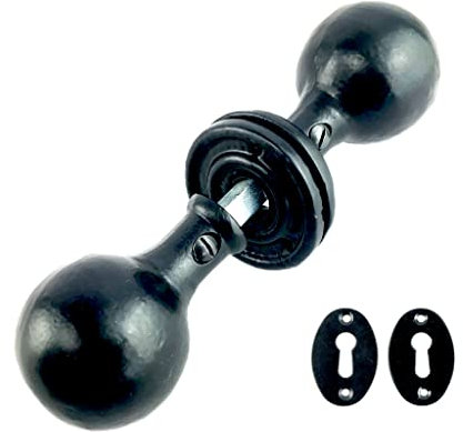 Cast Iron Door Knobs Black Oval Round Octagonal Antique Tudor Rim Or Mortice (Round) 50mm Dia Handle x 150mm