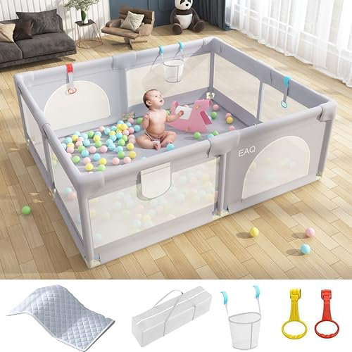 EAQ Baby Laufstall mit Matte 150x200cm Laufgitter Sicherheitsspielplatz mit superweichem, atmungsaktivem Netz, Kinderzaun für Säuglinge Kleinkinder