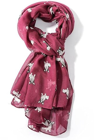 Animal Crackers Ladies French Bulldog design scarf, lightweight cotton mix fabric in choice of styles and colours, a lovely Dog lover novelty gift and stocking filler