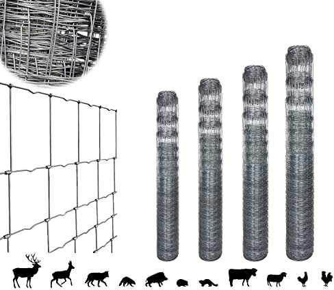 50m ROYSSON Wildzaun verzinkt 27 größen forstzaun gartenzaun drahtzaun 50 m knotengeflecht Tierzaun für Tiere, Nutztiere (150/12/30 x 50m)