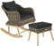 tectake® Poly Rattan Outdoor Schaukelstuhl mit Fußbank, Schaukelsessel mit Hocker, Sessel mit Sitzhocker als Gartenstuhl, Lounge Möbel Outdoor für Terrasse, Balkon, Garten - Natur
