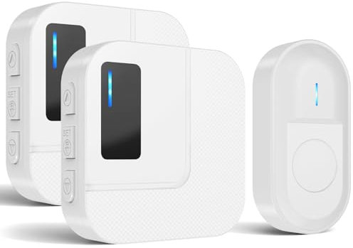 Timbre Inalámbrico Exterior Impermeable, Timbre Puerta Casa de 300m Alcance, Timbre Inalambrico Pilas con 2 Receptores, Impermeable, 55 Melodías Ajutables, 5 Niveles de Volumen, Indicador LED