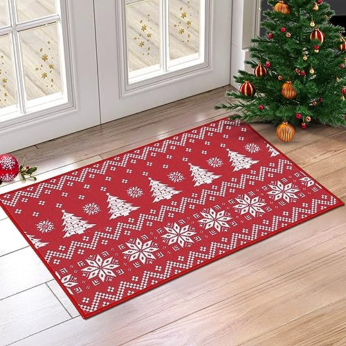 CAROMIO Weihnachts Fußmatte für Drinnen und Draußen, Weihnachts Boho Fußmatten Schneeflocke Rentier Bauernhaus Weihnachtsbaum Maschinenwaschbar rutschfeste Bodenteppiche, 40 x 60 cm