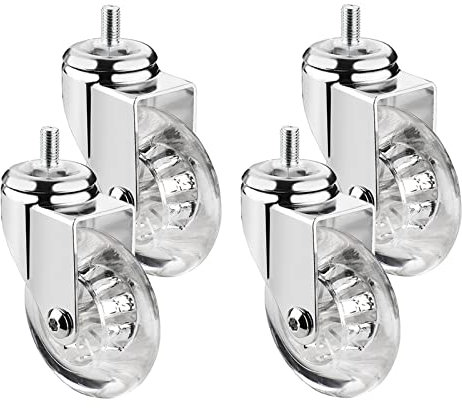HCZION EIN Satz von 4 Lenkrollen für Möbel, Ø 75 mm, mit Gewindestiften M8 x 15, M10 x 15 und Kugellagern, transparente Gummi-Lenkrollen, Transportrollen (Größe: 2 Zoll-M10 x 15 mm, Farbe: 4 drehba
