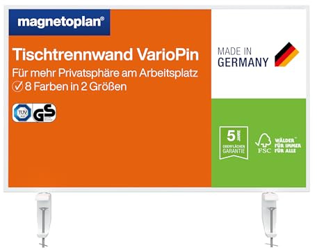 magnetoplan Tischtrennwand VarioPin, Filz orange | BxH 800 x 500 mm | Akustik Trennwand + Schreibtisch Trennwand für Büro + Klassenzimmer | Ideal für Team-Arbeitsplätze + Open Space-Bürokonzepte