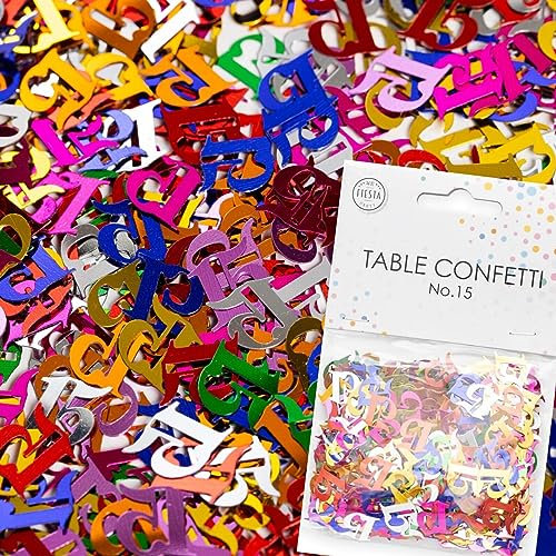 Konfetti Zahl 15 Bunt 15. Geburtstag | Deko für Jubiläum und Party | 500 Stück, metallic-bunt, 10mm groß | Zahlenkonfetti Tischkonfetti Tischdeko, Edition: Zahl 15
