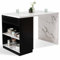 IDMarket – Ilot central comedor de pie 4 personas VITO 130 cm negro y bandeja efecto mármol ALASKA