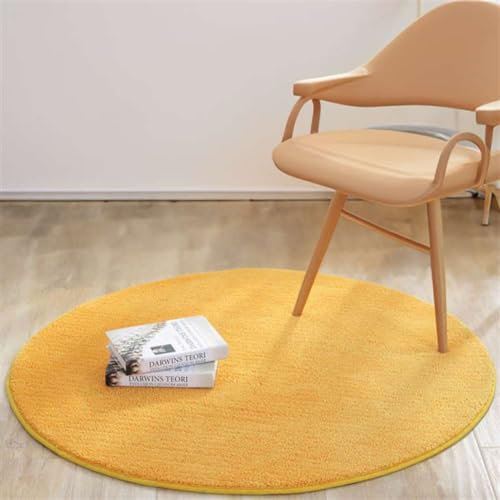 Reyox Flauschiger Kurzflor Uni Teppich Rund, Anti-Rutsch Waschbar Bodenmatte für Wohnzimmer Schlafzimmer Esszimmer Kinderzimmer Gelb 80 cm