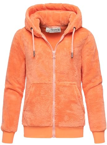 REPUBLIX Damen Teddy Sweatjacke Plüsch Hoodie Pullover Zipper Jacke RD-015 Corall M