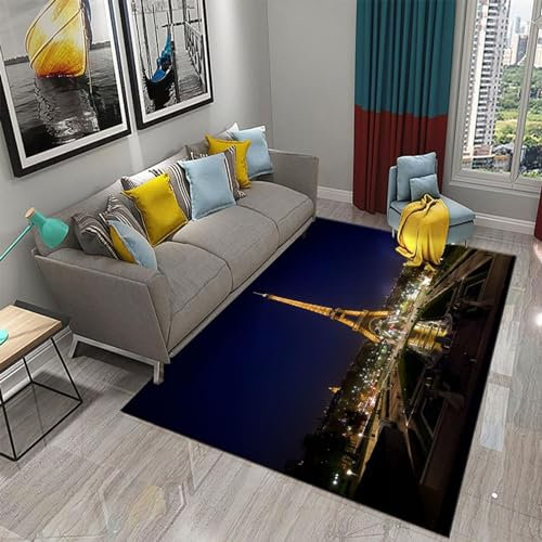 Buohwiwe 3D Teppich Paris - Modern Schlafzimmer Flanell Teppich Paris Wohnzimmer Teppich - Dekoration Carpet rutschfeste Teppiche 60x120 cm E183