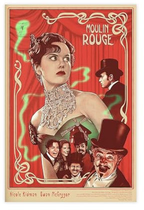 NEDOES Moulin Rouge Poster, Leinwand, Poster, Wandkunst, Dekordruck, Bild, Gemälde für Wohnzimmer, Schlafzimmer, Dekoration, ungerahmt, 30 x 45 cm